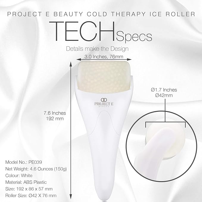 Ice Roller Cold Therapy by Project E Beauty | Reduce Under Eye Puffiness & Dark Circles | Tightens & Firms Skin | Diminish Wrinkles | Pain Relief | Muscle Soreness | Redness (Face & Body Roller)-Velvo Beauty