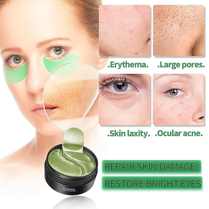 Seaweed Under Eye Masks, Moisturizing, Nourishing, Improving Dark Circles, Whitening, Wrinkles, Provides Protein, Vitamins, Collagen, Hyaluronic Acid, 30 Pairs-Velvo Beauty