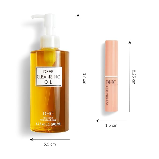 DHC Deep Cleansing Oil and Lip Cream, Facial Cleansing Oil, Makeup Remover, Hydrating, Moisturizing, Soothing, Set, Fragrance and Colorant Free, Ideal for all skin types, 6.7 fl. oz. and 0.05 oz.-Velvo Beauty