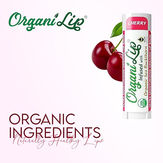 OrganiLip USDA Certified Organic Lip Balm for Nourishing Cracked or Dry Lips - All-Day Ultra Moisturizing Lip Care in Oval Shaped Tubes - 3-Pack (Cherry)-Velvo Beauty