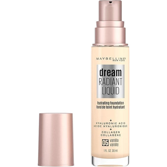Maybelline Dream Radiant Liquid Medium Coverage Hydrating Makeup, Lightweight Liquid Foundation, Vanilla, 1 Fl; Oz-Velvo Beauty