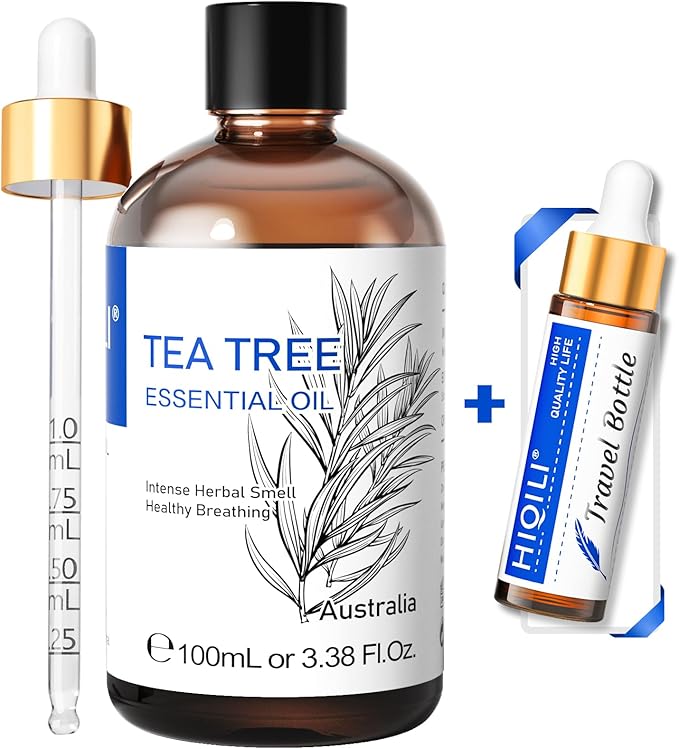 HIQILI Tea Tree Oil for Skin, Hair Restoration, Added to Shampoo, Body Wash, Foot Soak Use - 3.38 Fl Oz-Velvo Beauty