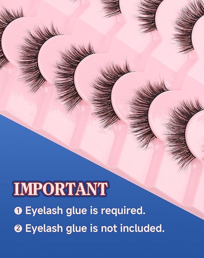 Natural Lashes Natural Look Wispy Eyelashes Flared Strip Eyelash False Eye Lash Soft Eyelashes Pack 7 Pairs 13MM D75-Velvo Beauty