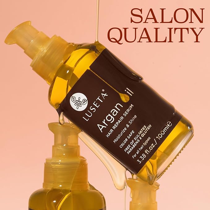 L LUSETA Argan Oil Hair Serum, 100% Pure Argan Oil for Frizzy Control Dry Damage , Repair, Shine Smoothing Strengthening & Nourishing, 3.38 Fluid Ounces-Velvo Beauty