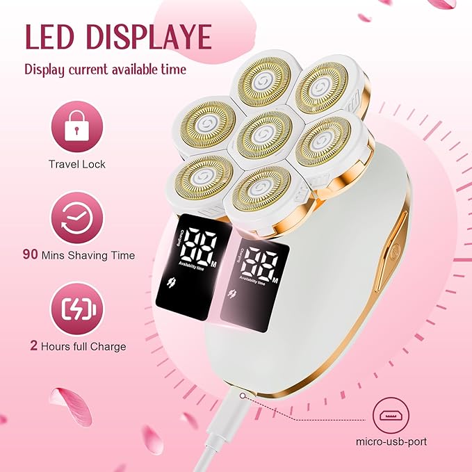Electric Razors for Women,7D Gifts for Women,Cordless Electric Shaver with Detachable Head Wet/Dry Facial Hair Remover for Legs Painless Water Resistant (Gold)-Velvo Beauty