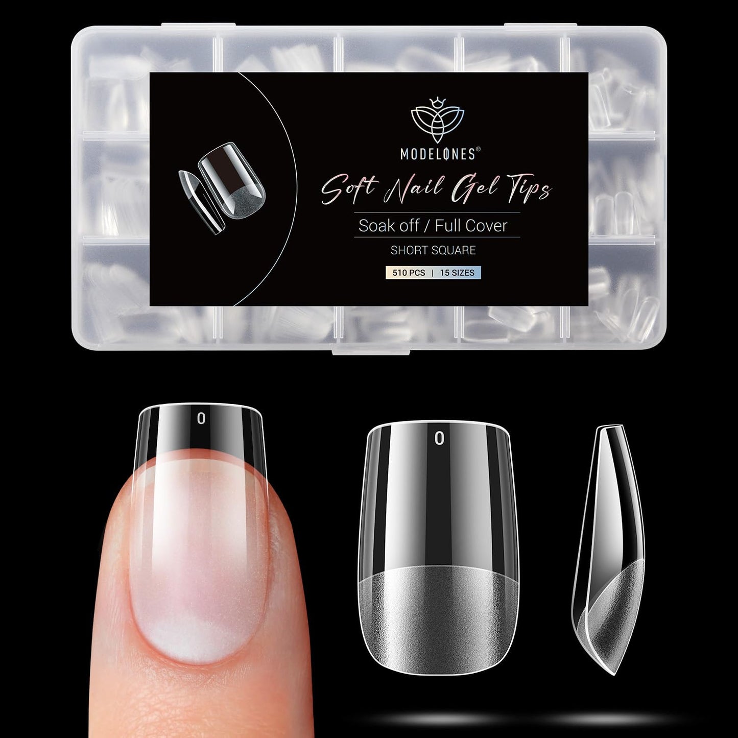 Modelones Short Square Fake Nail Tips - 510Pcs Gel Tips Pre-shaped Half Matte Full Cover Clear Acrylic Gel Kit False Press on Nails for Extension DIY Salon 15Sizes-Velvo Beauty