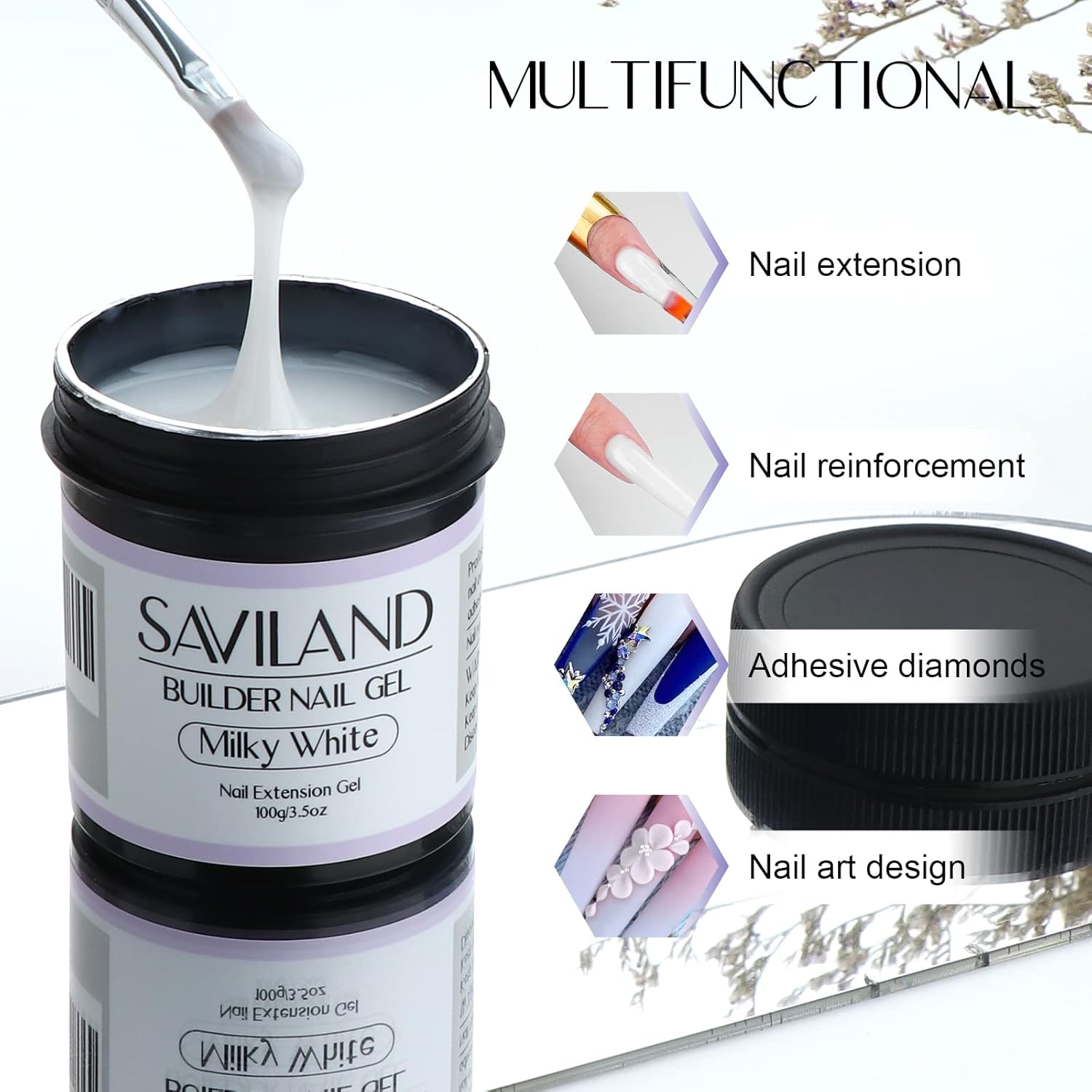 SAVILAND LED & U V Builder Nail Gel - 3.53 oz White Nail Extension for Professional Salon Gel Builder for Nails Hard Gel for DIY Nail Art Supplies Manicure Set, Gift for Women Ladies Girls-Velvo Beauty