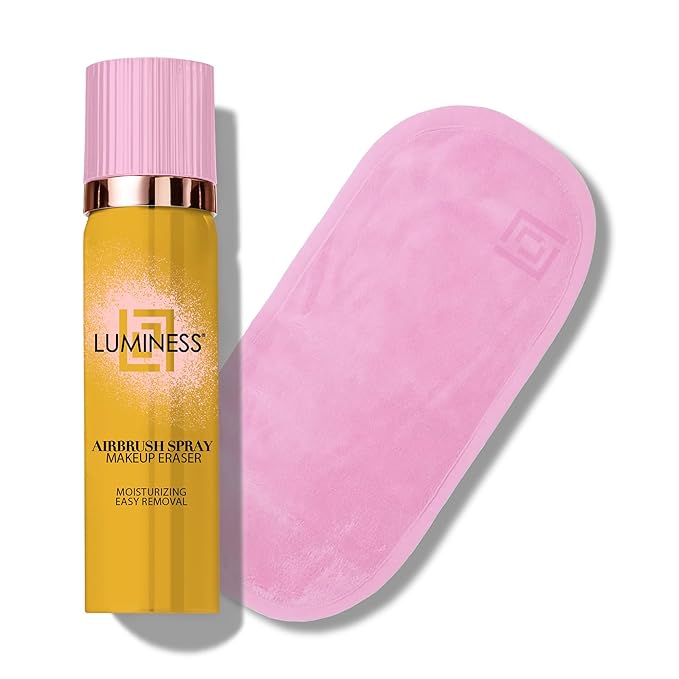 LUMINESS Airbrush Spray Makeup Eraser & Makeup Remover Cloth Set - Eye Makeup Remover Spray with Reusable & Eco-Friendly Makeup Washcloths for Face - Gentle Make Up Remover for Soft Skin-Velvo Beauty