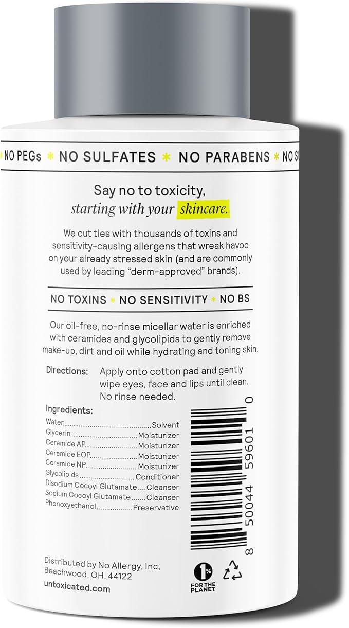 Micellar Water - Gentle Makeup Remover, No Rinse Cleanser & Toner for Sensitive Skin - No Common Irritants - Free from Alcohol, Oil, & Fragrance - 7 Ounce-Velvo Beauty