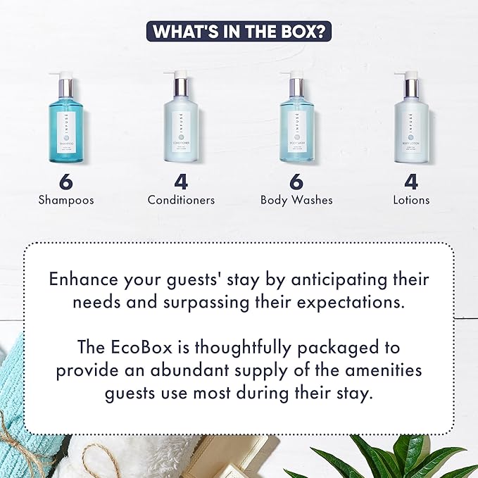 A 20 Piece Ecobox All-In-Kit of our Infuse | White Tea and Coconut Soap | 6 Shampoo, 4 Conditioner, 6 Body Wash & 4 Lotion | 10.14 oz Hotel Soaps and Toiletries Bulk | Personal Care Products-Velvo Beauty