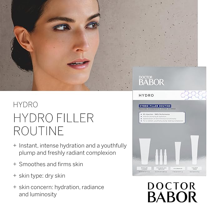DOCTOR BABOR Hydro Filler Routine, Hyaluronic Acid Power Serum Ampoules, Lifting & Plumping Eye Cream, Target Wrinkles & Firmness, Radiant Results Skincare Set-Velvo Beauty