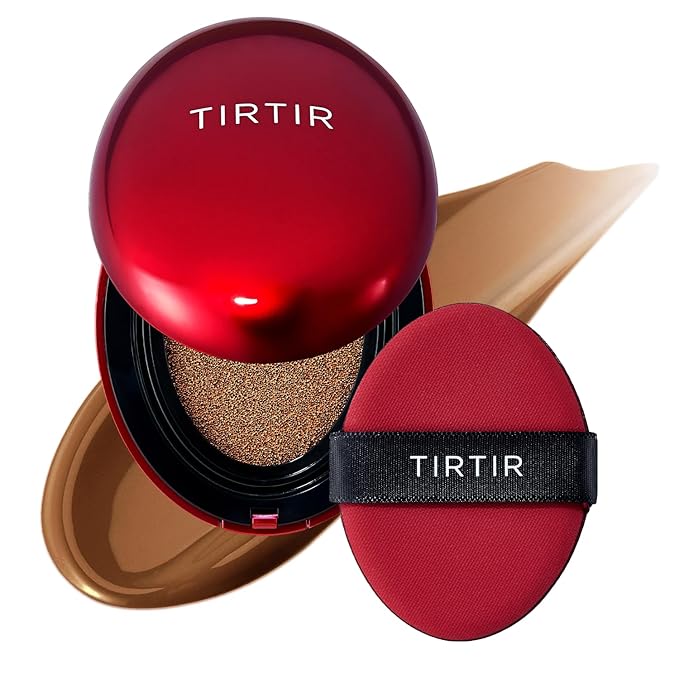[*Mini Size*] TIRTIR Mask Fit Red Cushion Foundation | Full coverage, Weightless, Skin fit, Satin Glow Finish, Korean Makeup, beauty, Tattoo cover up, Buildable (#45N Saddle Brown, 0.15 Fl Oz)-Velvo Beauty