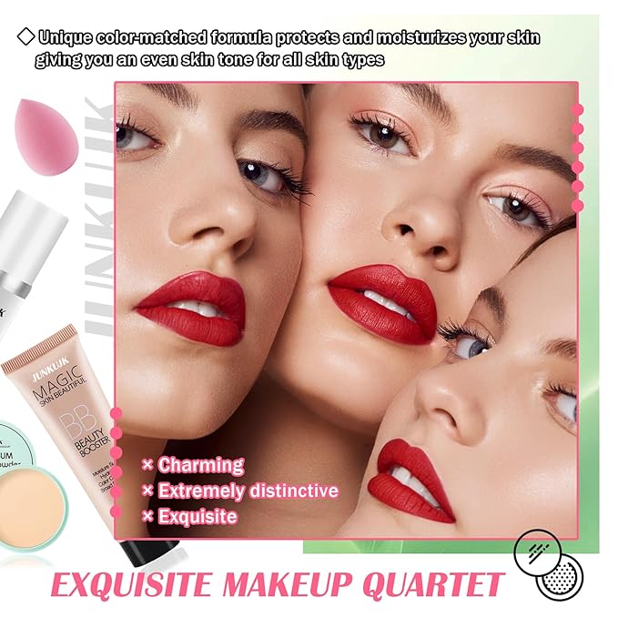Color Changing Foundation Set,Full Coverage Foundation Liquid Foundation Makeup Gift Set,Moisturizing BB Cream for Women,Flawless Loose Setting Powder Face Primer Base Makeup Kit With Makeup Sponge-Velvo Beauty