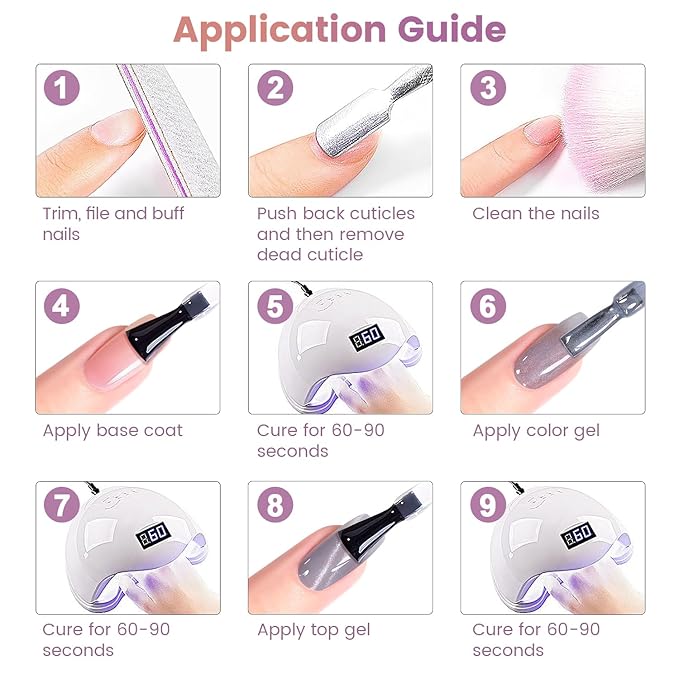 RARJSM Moonlight Cat Eye Gel Nail Polish Set 6 Pcs Smoothie Ceramic Glitter Shimmer Grape Purple Silver White Blue Green Pink Velvet Mirror Cateye Gel Polish with Magnetic Stick UV LED Curing Require-Velvo Beauty