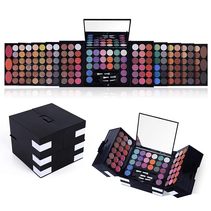 All In One Makeup Kit 142 Ultimate Colors Matte Shimmer Eyeshadow Palette Colorful Gifts For Women 3 blush 3 Sponge Brushs 3 Eyebrow Powder Professional Cosmetics Fashion Women Makeup Case Full Make U-Velvo Beauty