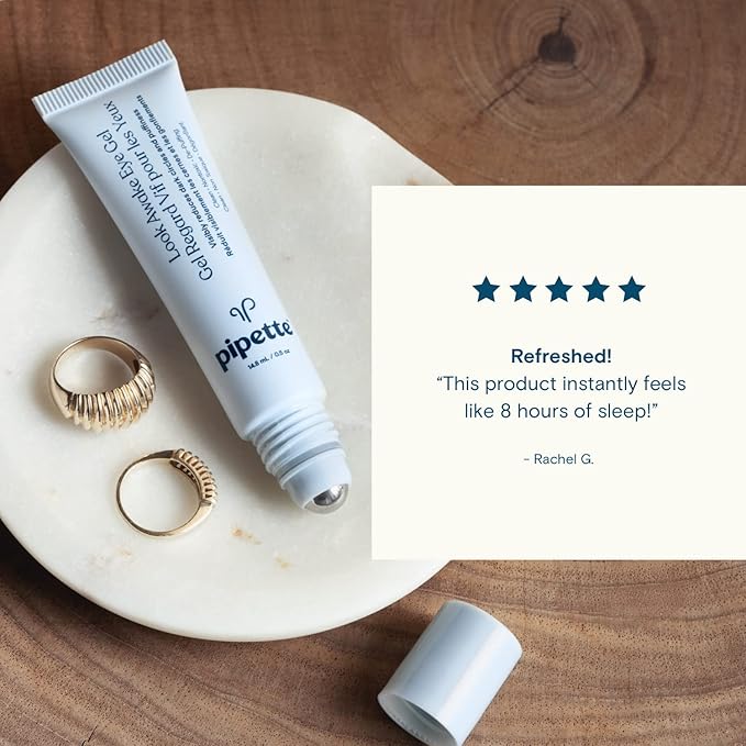 Pipette Look Awake Eye Gel - Eye Roller for Puffiness, Wrinkles, Dark Circles under Eye Treatment for Women, Unique Peptide Formula with Moisturizing Squalane, Hypoallergenic, 0.5 fl oz-Velvo Beauty