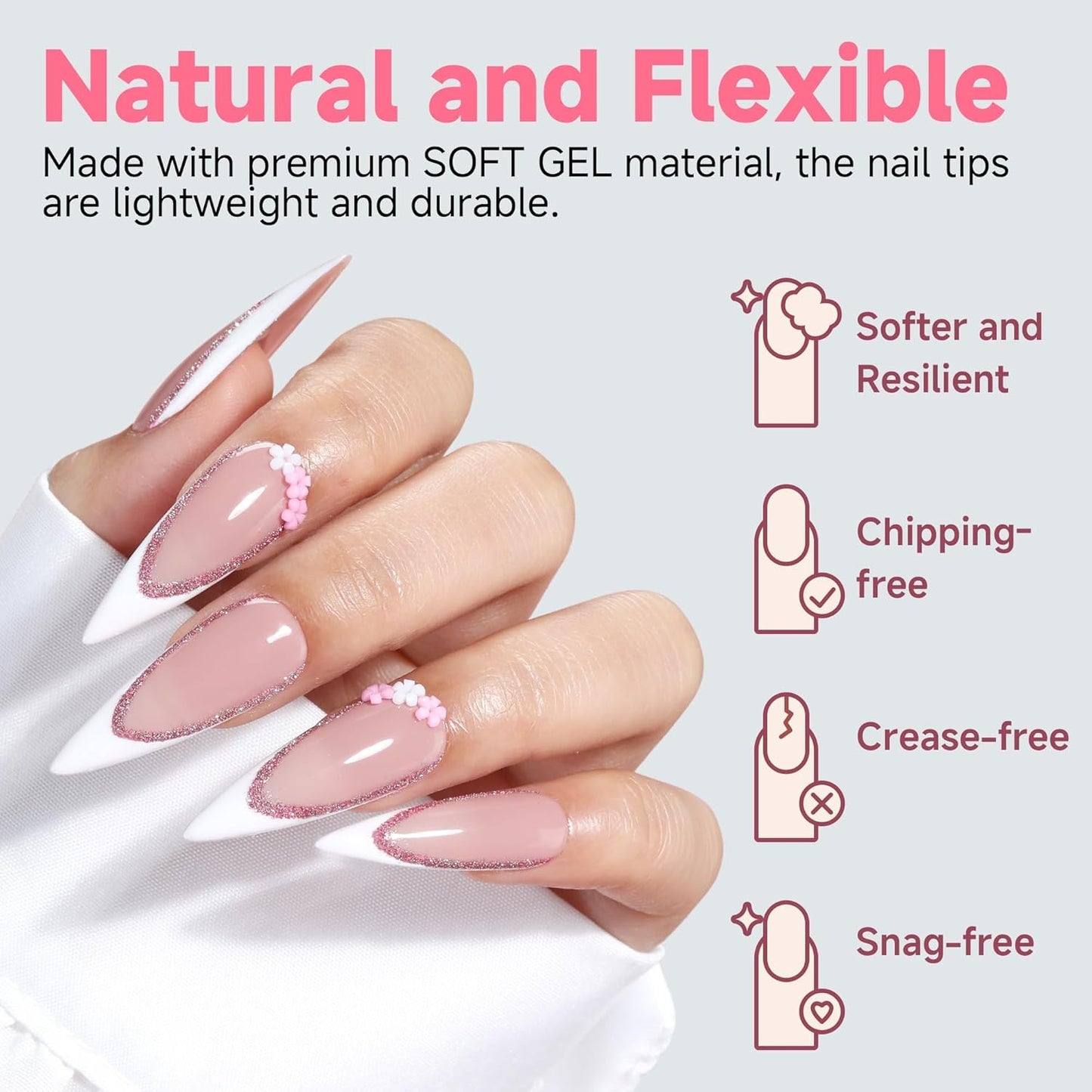 UNA GELLA Stiletto Gel Nail Tips Long: Full Cover 312pcs Half Matte Halloween Stiletto Gel Tips Press On Nails for Faster Gelly Nail Extension, Clear False Fake Acrylic Nails 12 Sizes for Her-Velvo Beauty