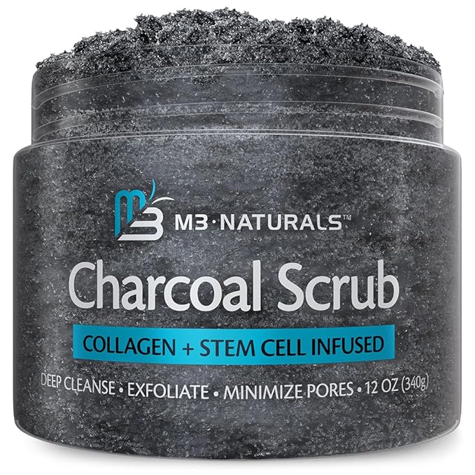 Exfoliating Charcoal Scrub with Collagen & Stem Cells – Salt Scrub for Body Toning, Cellulite, Armpit Detox, and Skin Smoothing for Face, Feet, and Body by M3 Naturals.-Velvo Beauty