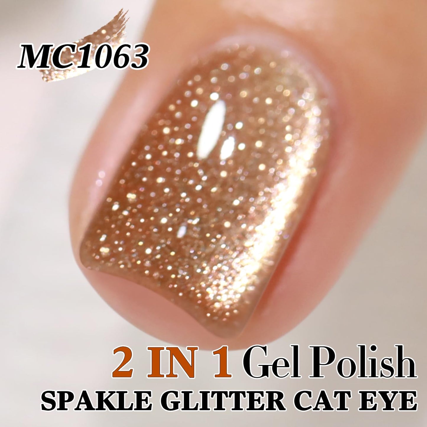 Double Rhythm 15ML Glitter Glass Cat Eye Gel Polish with Magnet Holographic Glitter Shimmer Translucent Sheer Color Salon Soak Off Magnetic Gel Polish at Home (Coffee Brown-MC1063)-Velvo Beauty