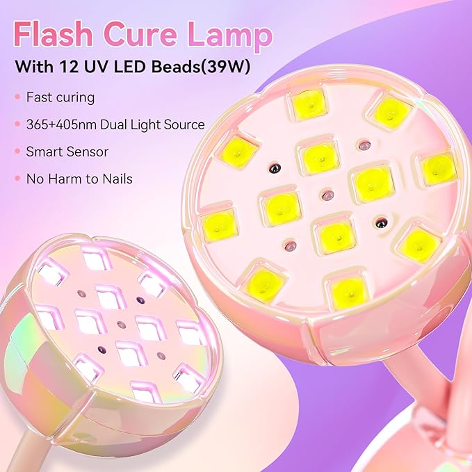 Makartt UV LED Nail Lamp - Gooseneck UV Light for Nails Cordless Rechargeable USB 39W Dryer LED Lamp with Auto Sensor 4 Timer Settings Fast Curing for Nail Art Polish (Glazed Pink)-Velvo Beauty