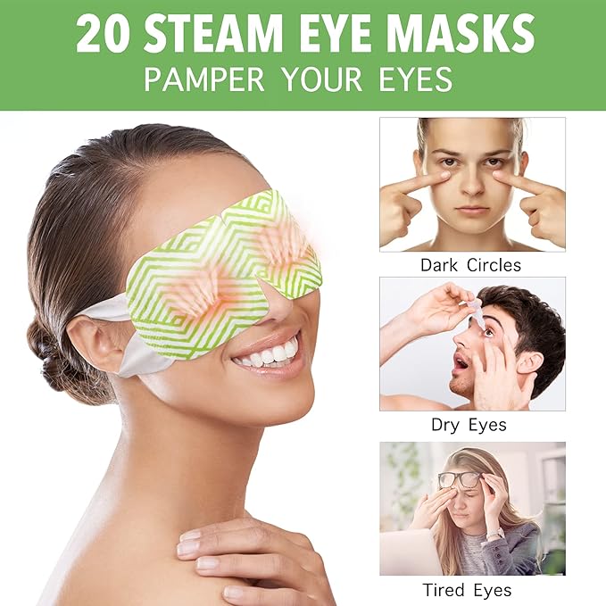 Steam Eye Masks, 20 Packs Heated Eye Mask for Dry Eyes, Puffy Eyes, Dark Circles, Disposable Moist Warm Eye Mask for Sleeping, Relief Eye Fatigue Hot Sleep Eye Mask, Unscented-Velvo Beauty