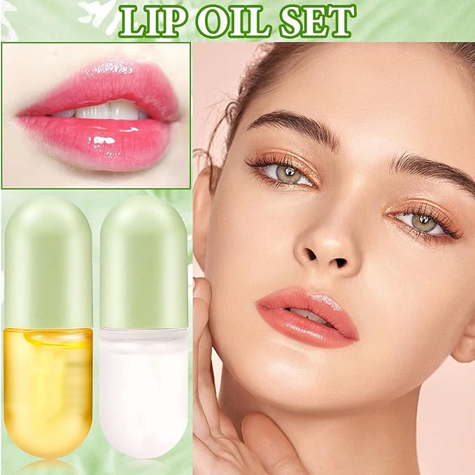 Lip Plumper Set,Lip Plumper Oil Gloss Moisturizing Lip Plumper Lip Care Serum,Hydrating Plump Gloss Reduce Fine Lines,Lip Plumper for Day & Night Use Set A（2Pcs）-Velvo Beauty