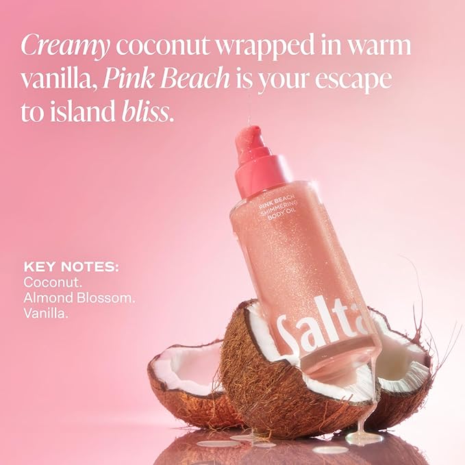 Saltair Shimmering Body Oil - Pink Beach Scented Dry Oil Moisturizer with Light-Reflecting Pearl Pigments. Moisturizing Glow for All Skin Types - 4 Fl Oz-Velvo Beauty