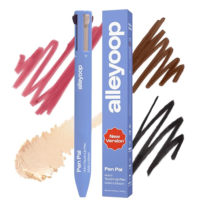 Alleyoop Pen Pal Touch-Up 4-in-1 Makeup Pen, Make A Mauve (Light - Medium) - Travel Make Up Set with Eyeliner, Brow Pencil, Highlighter & Lip Liner - High-Pigment Formula, Easy & Smooth Application-Velvo Beauty