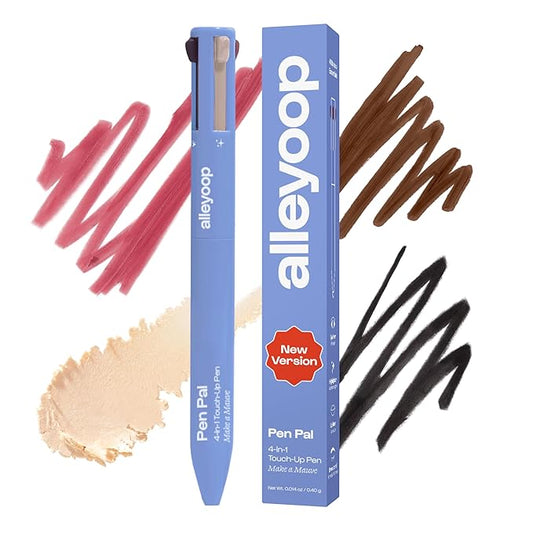 Alleyoop Pen Pal Touch-Up 4-in-1 Makeup Pen, Make A Mauve (Light - Medium) - Travel Make Up Set with Eyeliner, Brow Pencil, Highlighter & Lip Liner - High-Pigment Formula, Easy & Smooth Application-Velvo Beauty