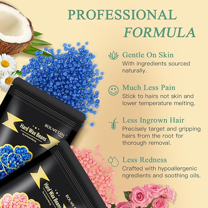 1.3Lb/21oz Wax Beads for Brazilian, Eyebrow, Face, Bikini, Legs, Arms Waxing - 6 Packs with 10 Wax Spatulas for Women and Men-Velvo Beauty