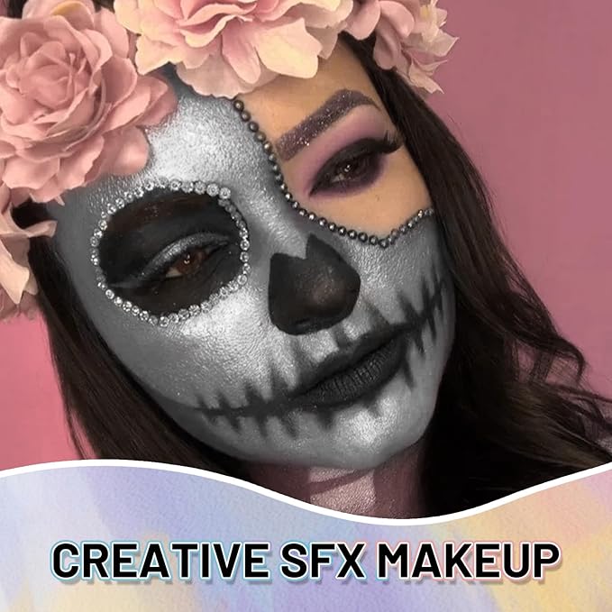 Sliver Water Based Face Body Paint, 2.37 OZ Large Tube Full Coverage Face Paint for Skull Goth Cosplay, Washable Metallic Silver Body Painting Cream for Adult Carnival Halloween SFX Makeup-Velvo Beauty