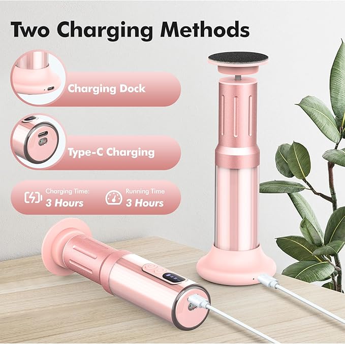 Electric Foot Callus Remover Cordless Electric Foot Filer Kit with 6Speeds Chagring Dock Callus Remover for Women Feet and Nail (Pink)-Velvo Beauty