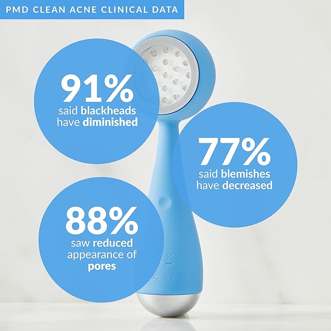 PMD Beauty Facial Cleansing Brush - Smart Silicone Brush with Blue Light Treatment - SonicGlow Vibration - Waterproof Device for Acne-Velvo Beauty