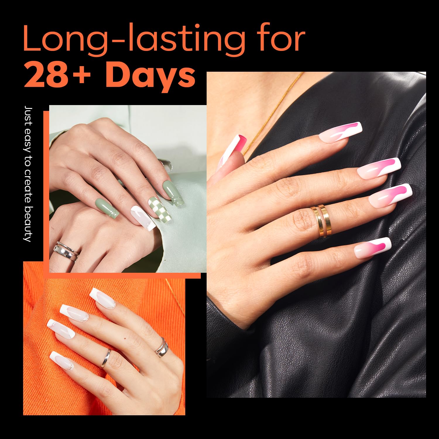 modelones Medium Square Nail Tips, Pre-shaped Soft Gel Tips Fake Nails False Acrylic Clear Full Cover Press on Extension Kit Gel Manicure DIY at Home 216PCS 12Sizes-Velvo Beauty