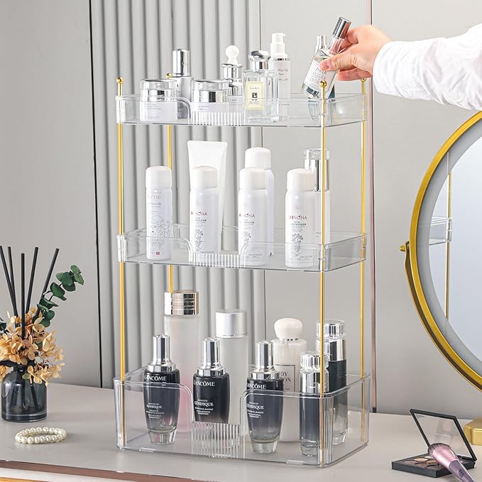 3 Tier Bathroom Countertop Organizer, Makeup Skin Care Organizer, Perfume Tray Vanity Countertop Organizer for Bathroom Countertops-Velvo Beauty