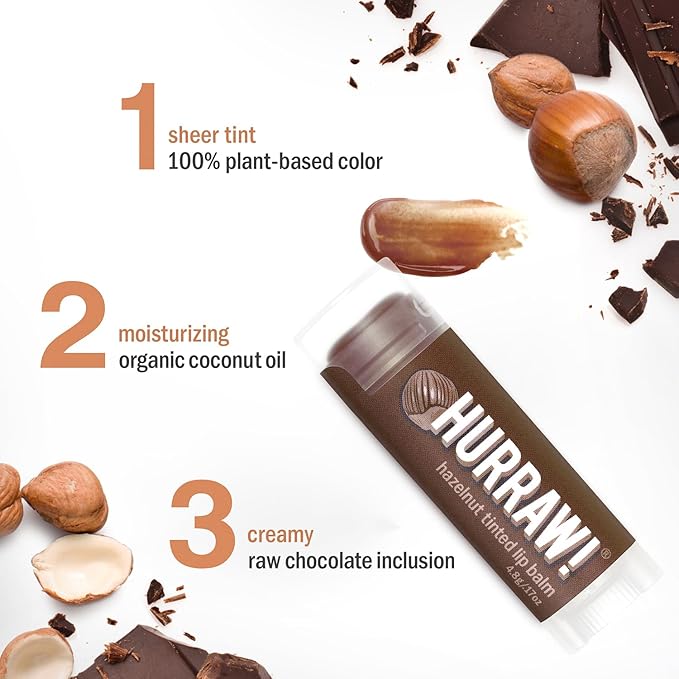 Hurraw! Hazelnut Tinted Lip Balm: (Sheer Brown Tint) Organic, Certified Vegan, Cruelty and Gluten Free. Non-GMO, 100% Natural Ingredients. Bee, Shea, Soy and Palm Free. Made in USA-Velvo Beauty