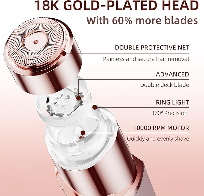 Facial Hair Removal for Women, Portable Lady Shaver, Rechargeable Painless Hair Remover for Face, Upper Lips, Chin, Peach Fuzz-Velvo Beauty