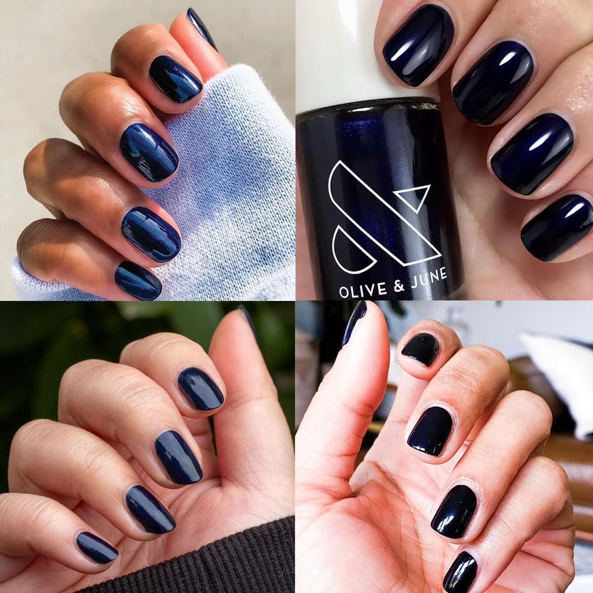 Olive & June Long Lasting Nail Polish | Plump Gel-Like Finish No Lamp Needed | Lasts up to 10 days | Salon-Quality at Home 15-Free Vegan Cruelty-Free Chip-Resistant Shine | HJ Shimmering Midnight Blue-Velvo Beauty