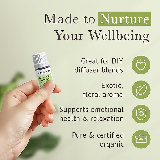 Pranarom USDA Certified Organic Ylang Ylang Essential Oil (5ml), 100% Pure Undiluted Therapeutic Grade from Madagascar for Aromatherapy, Diffuser, Meditation, Massage, Relaxation-Velvo Beauty