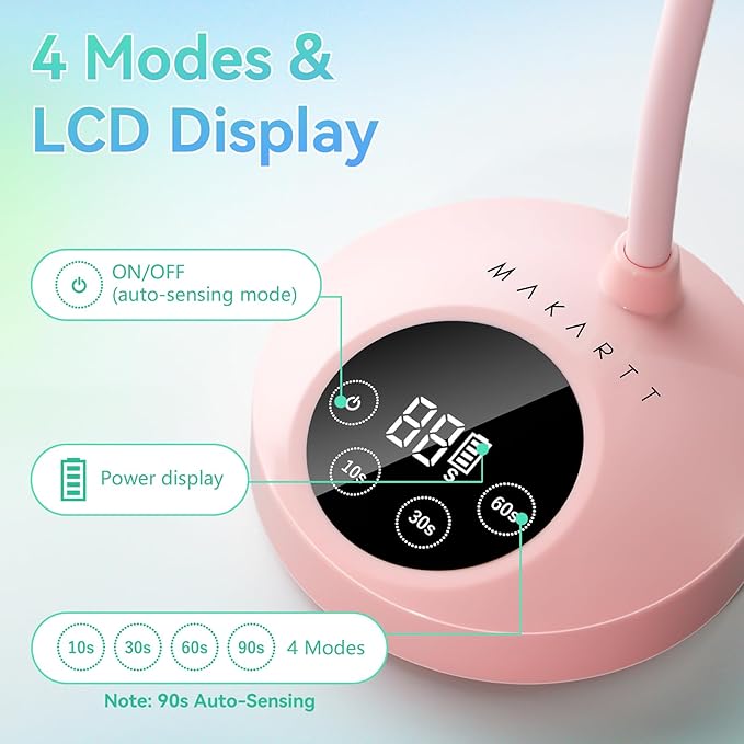 Makartt UV Nail Lamp: Flash Cure lamp UV Light for Gel Nails Polish Luminoza 30W Rechargeable LED Nail Dryer with 4 Timers & Auto Sensor Fast Curing Goosenecks Lamp for Home DIY Manicure (Pink)-Velvo Beauty