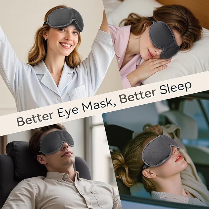 Slim 3D Sleep Mask for Side Sleepers, Blackout Sleeping Mask for Men, Women & Girls, Zero Eye Pressure, Ultra Soft Eye Masks for Sleeping, Perfect for Travel, Nap, Meditation, Airplane (Gray)-Velvo Beauty