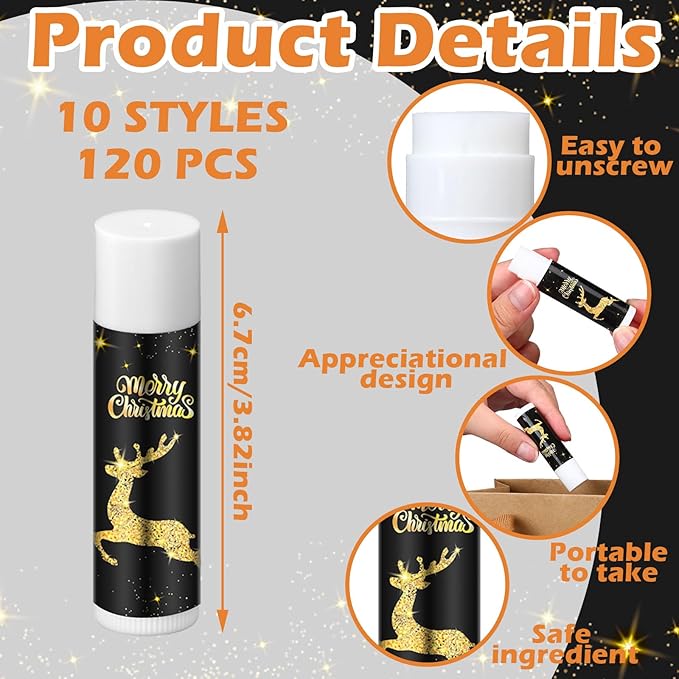 48 Pcs Lip Balm Bulk Gift Christmas Black Gold Lip Balms Christmas Lips Care Products, Lip Moisturizer Treatment for Christmas Stocking Stuffers, Appreciation Gifts for Women Girls Employee-Velvo Beauty