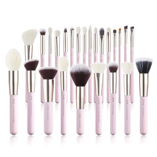 Jessup Makeup Brushes Set Professional, 25PCS Pink Premium Natural Powder Foundation Eyeshadow Blending Concealer Blusher Highlight Labeled Brushes, T290-Velvo Beauty