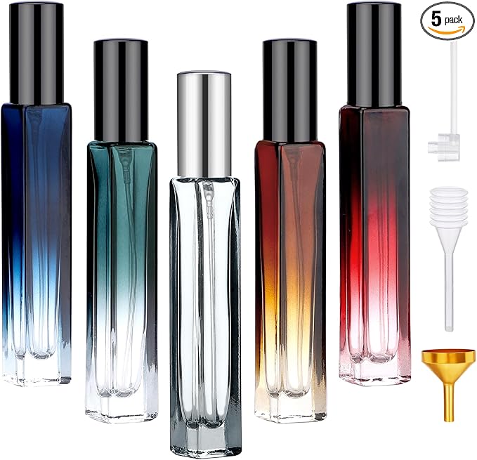 Segbeauty Glass Perfume Bottle Set, 5 Pack of 10ML Portable Perfume Travel Refillable, Empty Atomizer Sprayer for Perfume Cologne Dispenser, Travel Sample Bottles Perfume Making Kit with Refill Tool-Velvo Beauty
