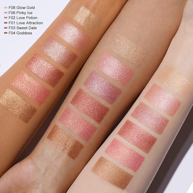 Oulac Shimmery Blush Makeup| 2 in 1 Powdery Cream Blush & Highlighter| Golden Hour Makeup Bronzer Illuminating | Rich Colors &Blendable | Vegan & Cruelty-Free| F08 Glow Gold 4.8g-Velvo Beauty