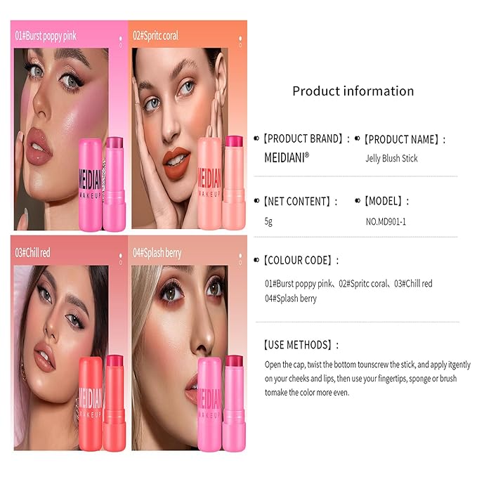 Milk Jelly Blush - Milk Blush - Sheer Cheek & Lip Stain，Long Lasting Milk Jelly Tint Have Transparent & Bright Colors (#3 coral)-Velvo Beauty