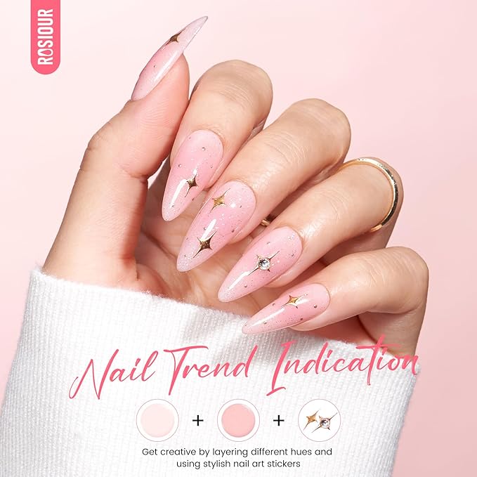 Jelly Gel Nail Polish Kit with U V Light, Hema-Free Milky Nude Sheer White Pink Gliter Gel Polish Set with Base & Top Coat Chrome Nail Powder, 4 Colors Mini Salon Nail Art Starter Gift for Women Girl-Velvo Beauty