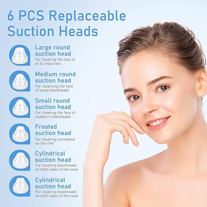 Facial Pore Blackhead Remover Vacuum, 1080P Camera Blackhead Remover, 20x Zoom, 8 LEDs ＆ 3 Suction Modes, 800mAh Battery & USB - 6 Heads Pore Cleaner Kit for Women&Men(Blue)-Velvo Beauty