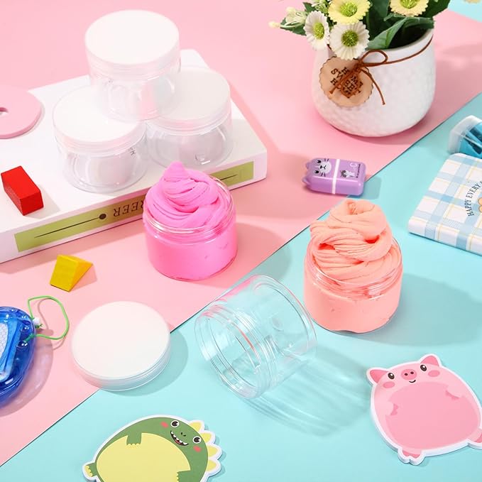 SATINIOR 24 Pieces Empty Clear Plastic Jars with Lids Round Storage Containers Wide Mouth for Beauty Product Cosmetic Cream Lotion Liquid Butter Craft and Food(Clear Lid,8 oz)-Velvo Beauty