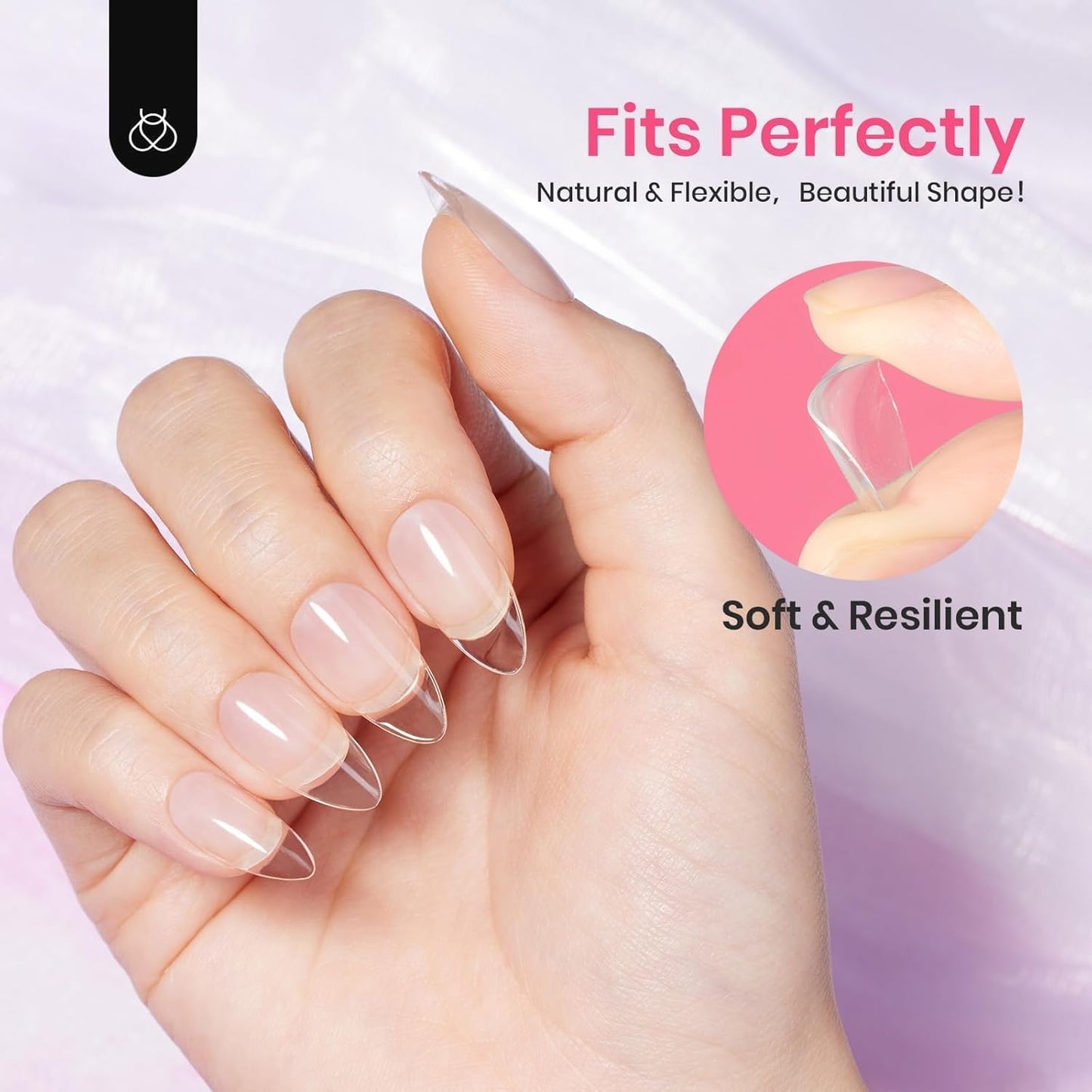 Beetles Gel Short Almond Nail Tips, 288Pcs Pre-Shape Clear Short Almond Gel Press On Nail Fake Nails Easy Nail Extension Full Cover False Nails for Gel Nail Polish Gelly Tips DIY Nail Salon-Velvo Beauty